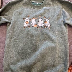 Green Sweatshirt with Ghost Print